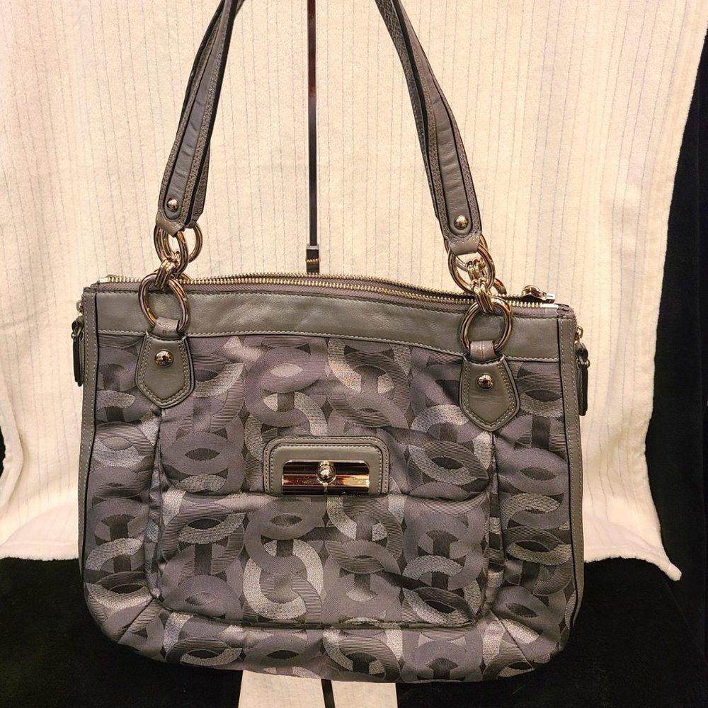 Coach Rare Grey & Silver Canvas Penelope Hobo